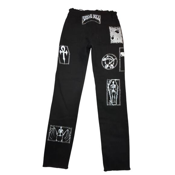 Current Mood x Dolls KIlls Jeans Womens Small Black Stitch Lace Up Patch - Picture 2 of 7